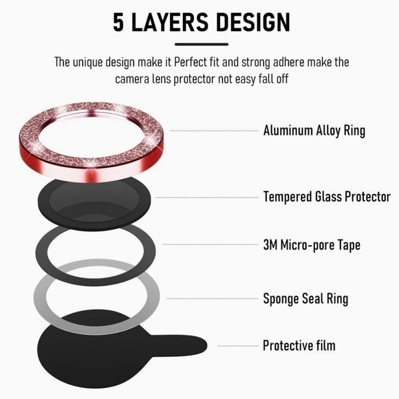 Camera lens tempered glass protector Glitter iPhone 14 iPhone 14 Plus Red - Picture 2 of 6